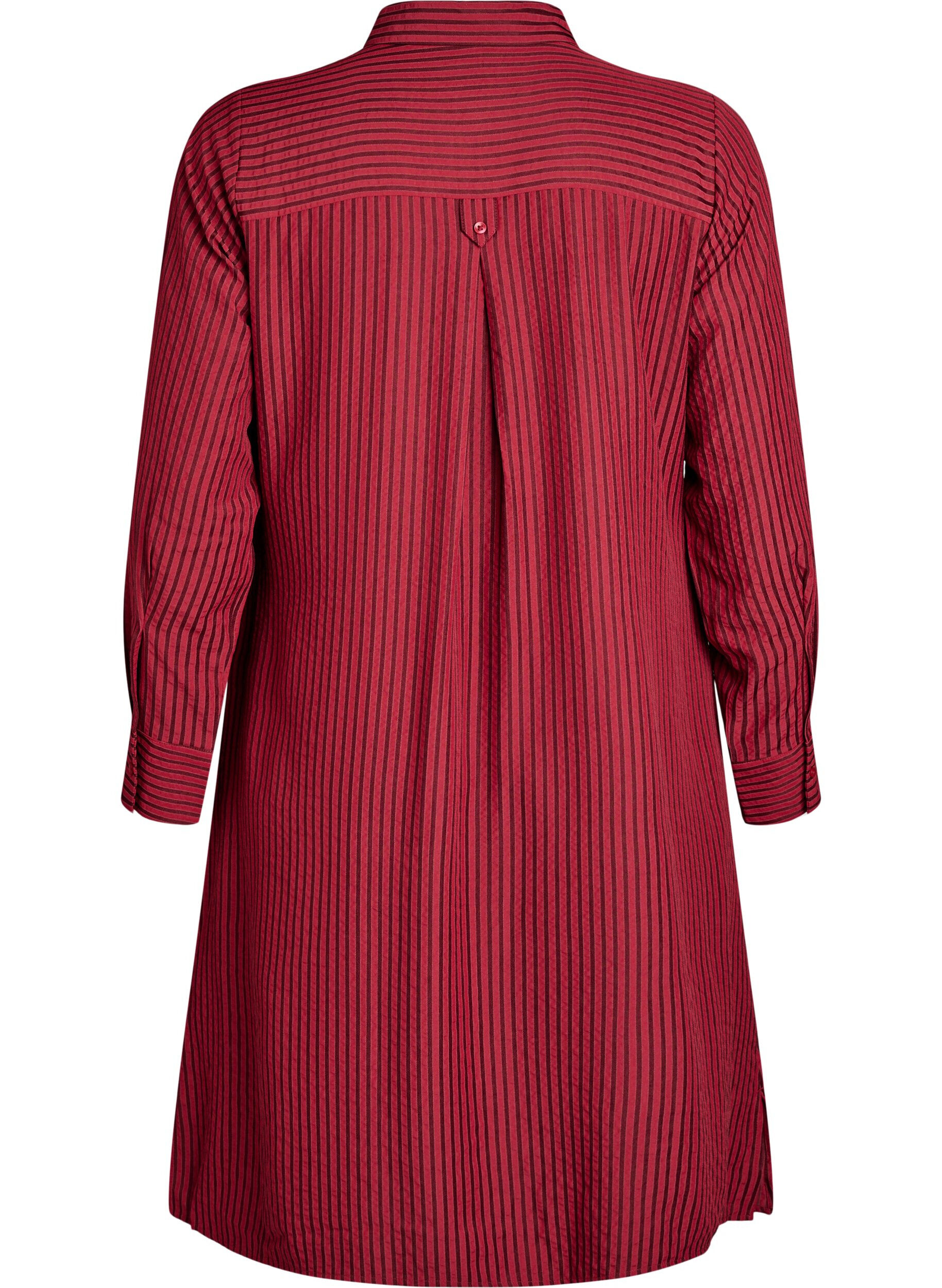 Zizzi Chemise longue &agrave; rayures avec d&eacute;tail bouton au dos, Bordeaux, Packshot image number 1