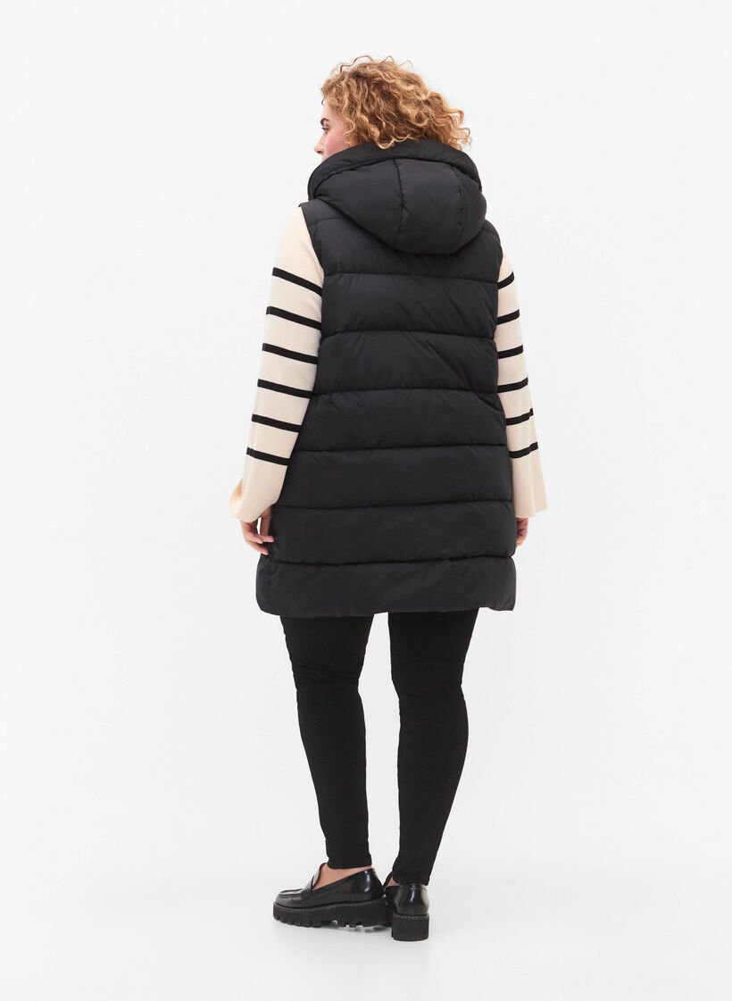 Veste longue avec capuche et poches, Noir, Model image number 2