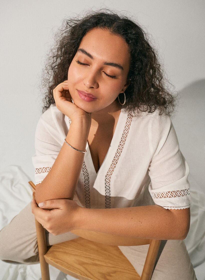 Blouse van linnen en viscose met haakdetails, Wit, Image image number 0