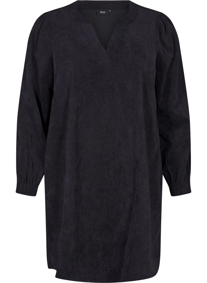 Robe courte en velours à manches longues, Noir, Packshot image number 0