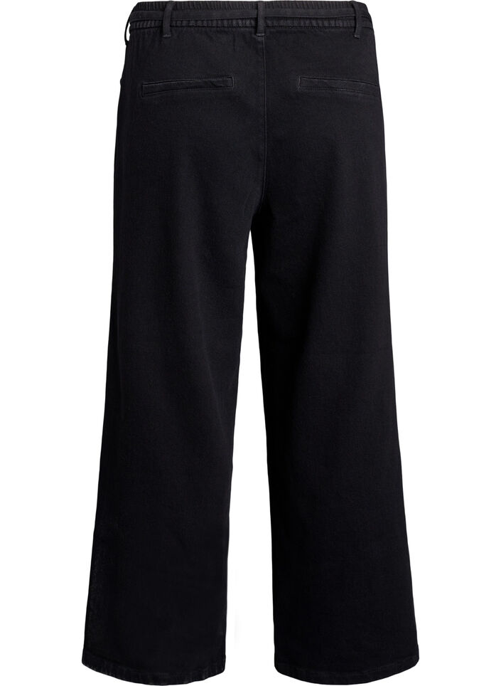 Losse pasvorm jeans met een elastische tailleband en een trekkoord, Zwart, Packshot image number 1