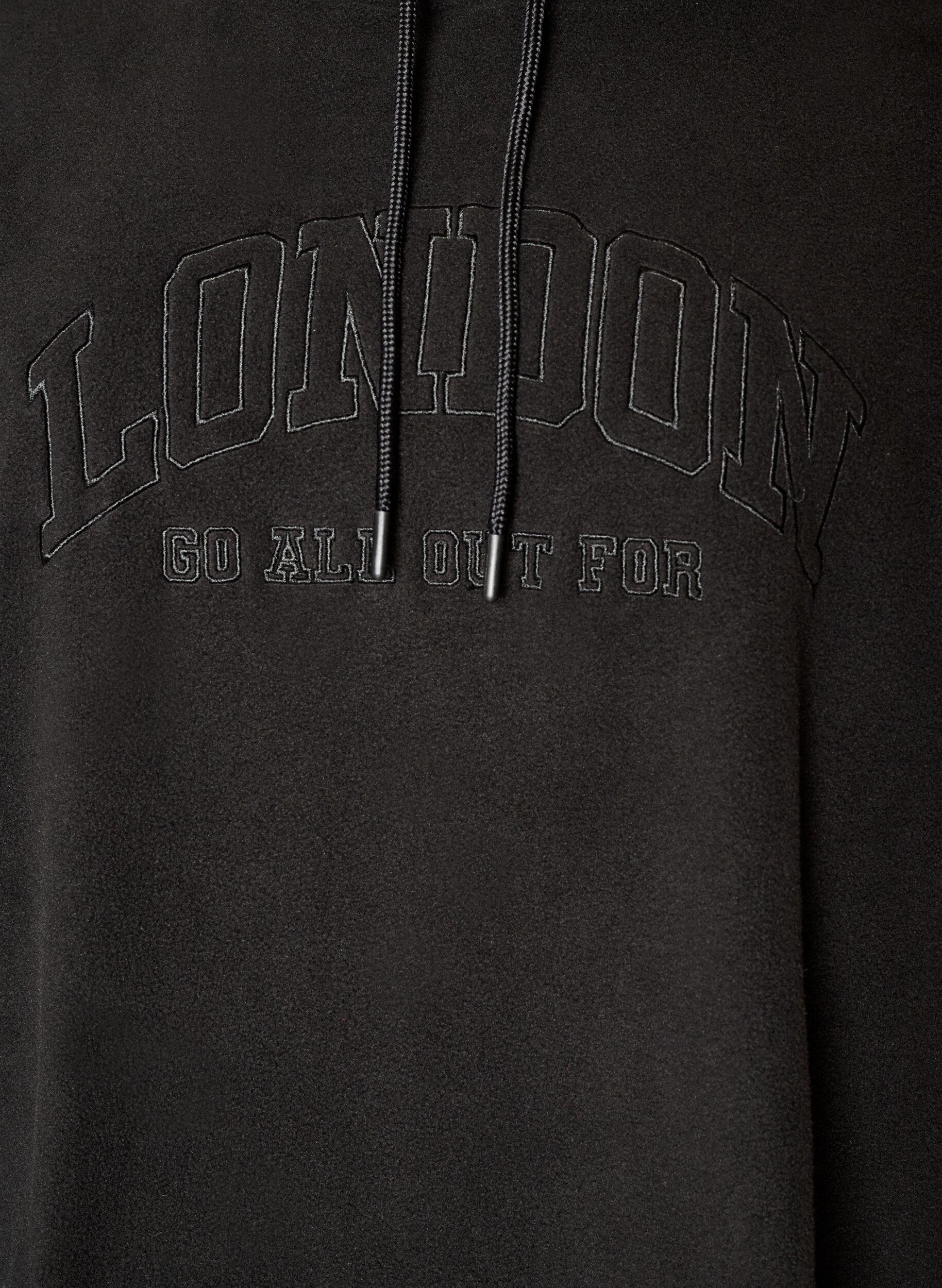 ZizziSweat &agrave; capuche en polaire avec col montant et texte brod&eacute;, Noir, Packshot image number 2