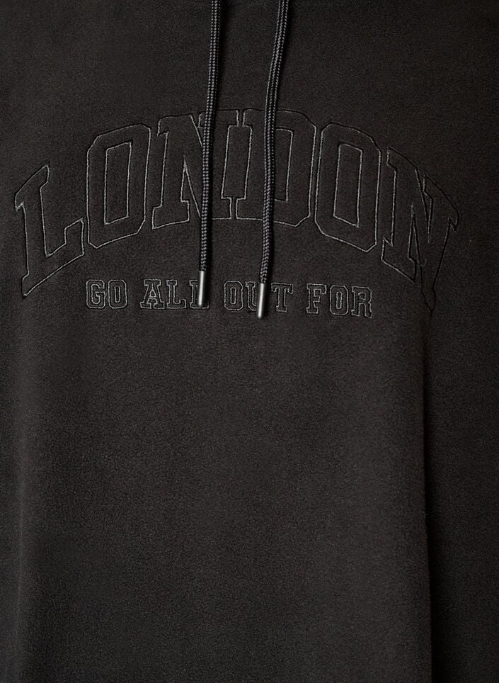 Sweat &agrave; capuche en polaire avec col montant et texte brod&eacute;, Noir, Packshot image number 2