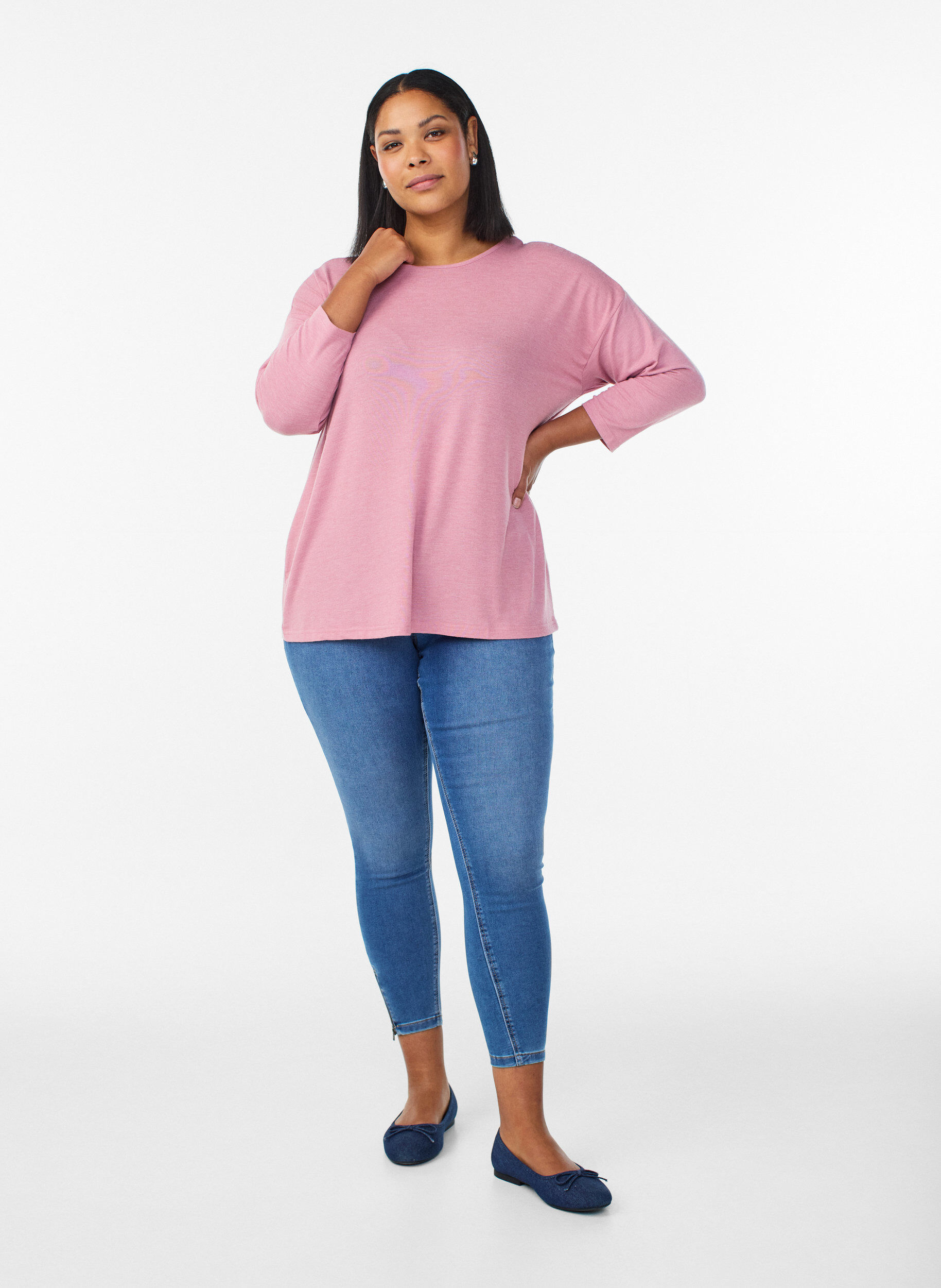 ZizziBlouse en jersey avec manches 3/4, Rose poudr&eacute;e, Model image number 1