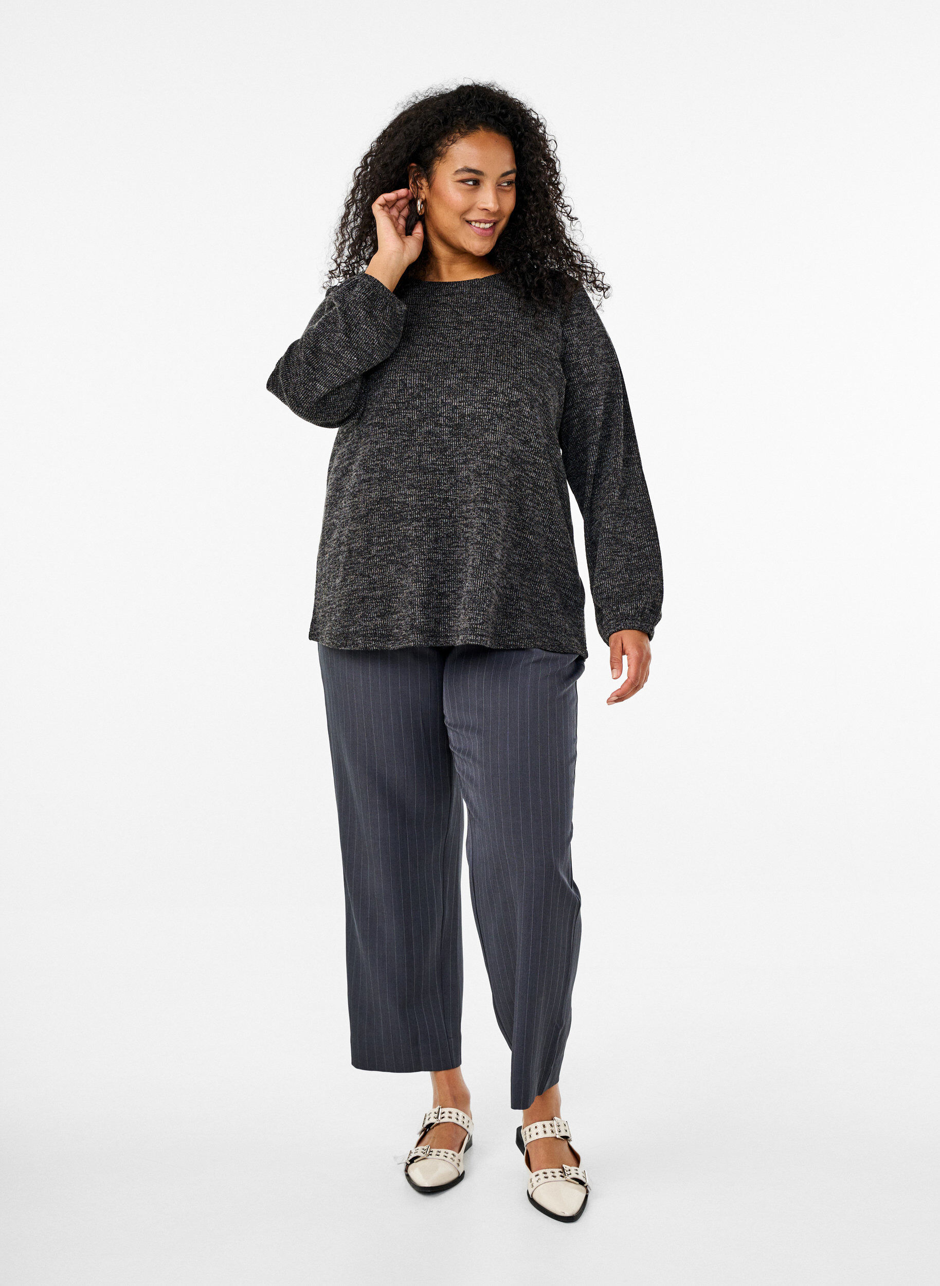 ZizziFLASH - Jersey blouse met lange mouwen, Grijs, Model image number 1