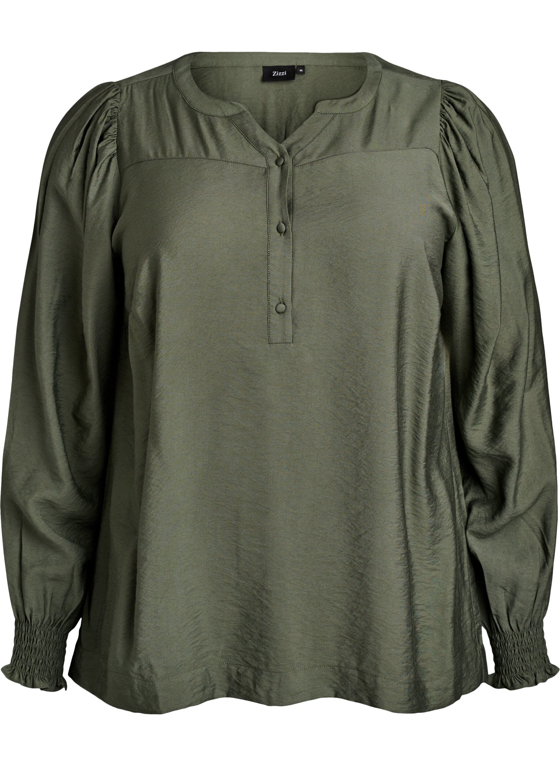 ZizziBlouse en viscose avec smock et d&eacute;tails fronc&eacute;s, Vert, Packshot image number 0