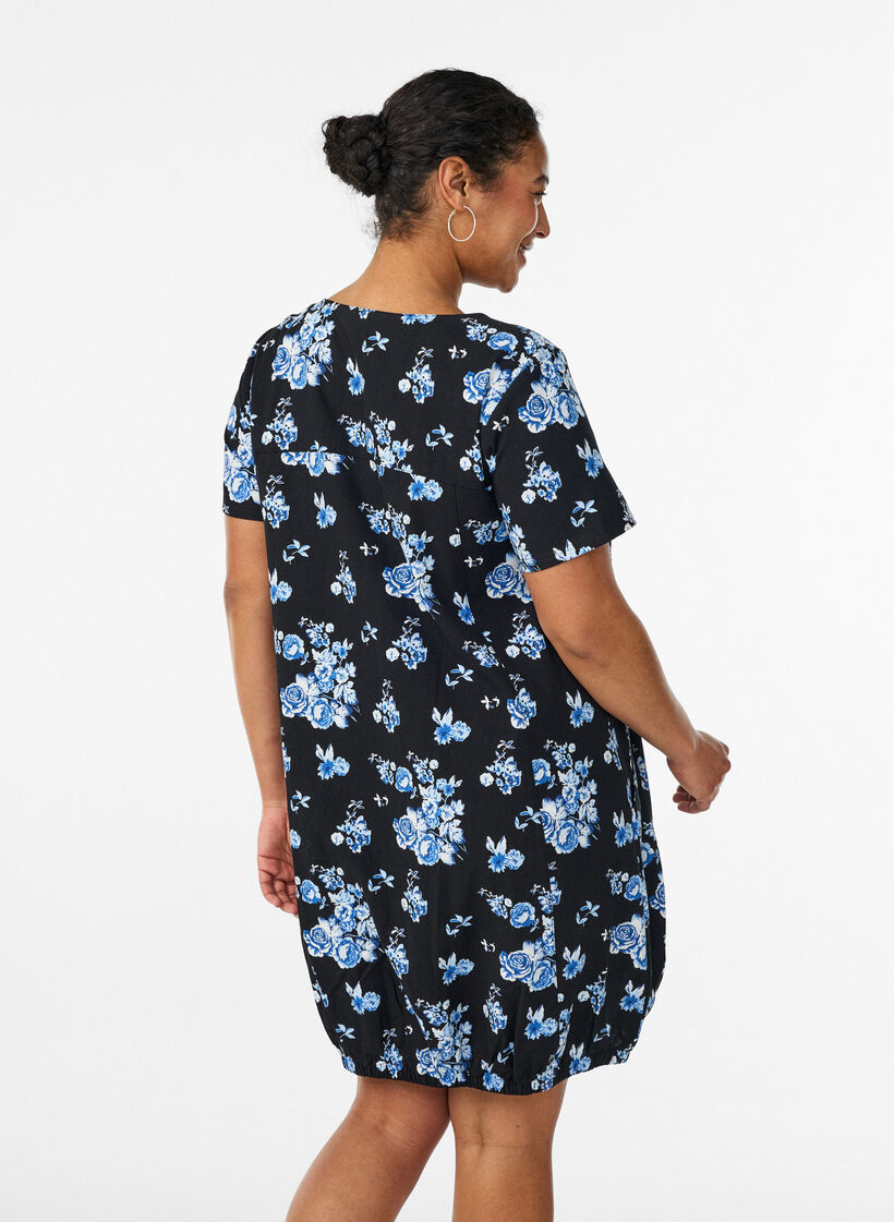 Katoenen jurk met korte mouwen en print, Zwart, Model image number 2