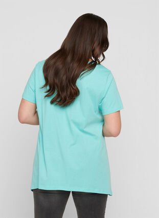 Katoenen t-shirt met korte mouwen en a-lijn, Aqua Sky PARIS, Model image number 1
