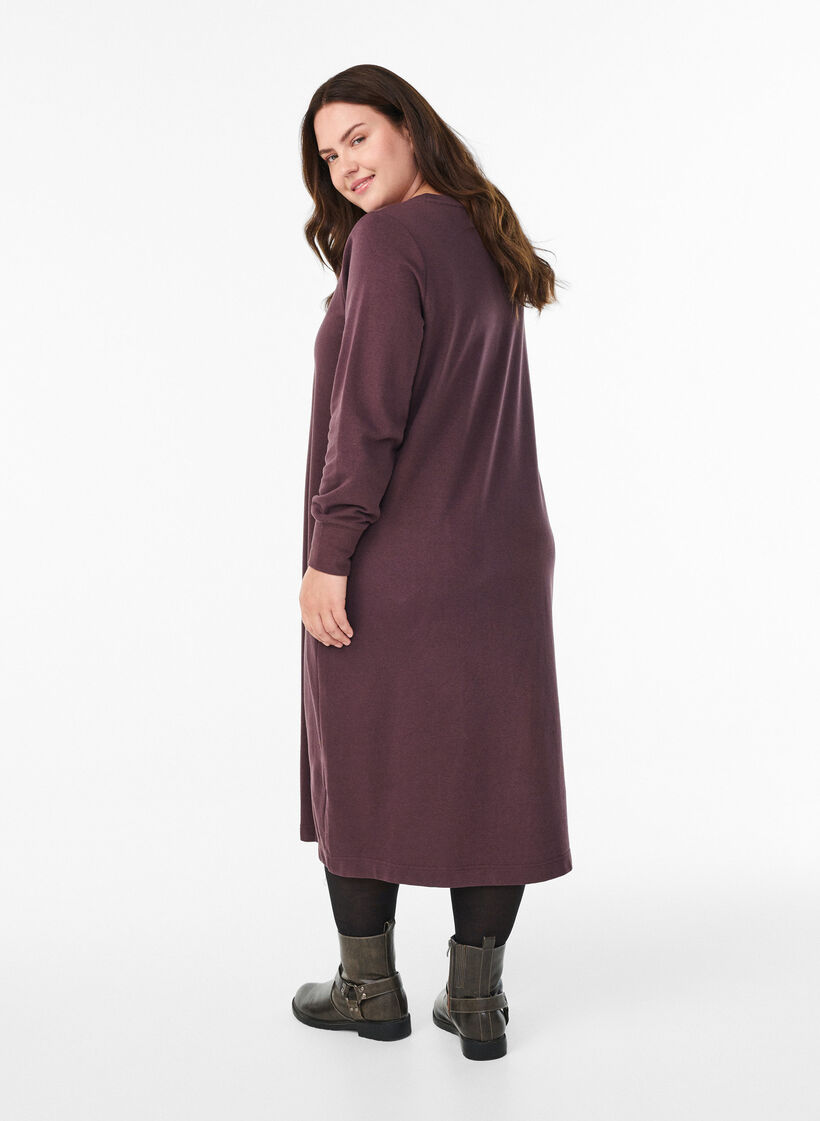 Robe sweat en coton avec des poches, Bordeaux foncé, Model image number 1