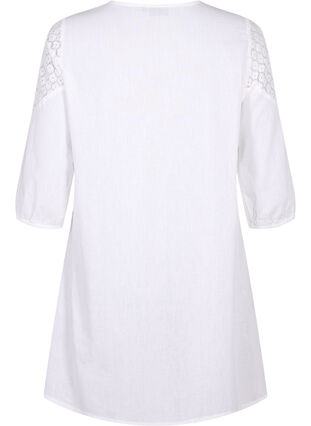 Jurk van katoenmix met linnen en gehaakt detail, Bright White, Packshot image number 1