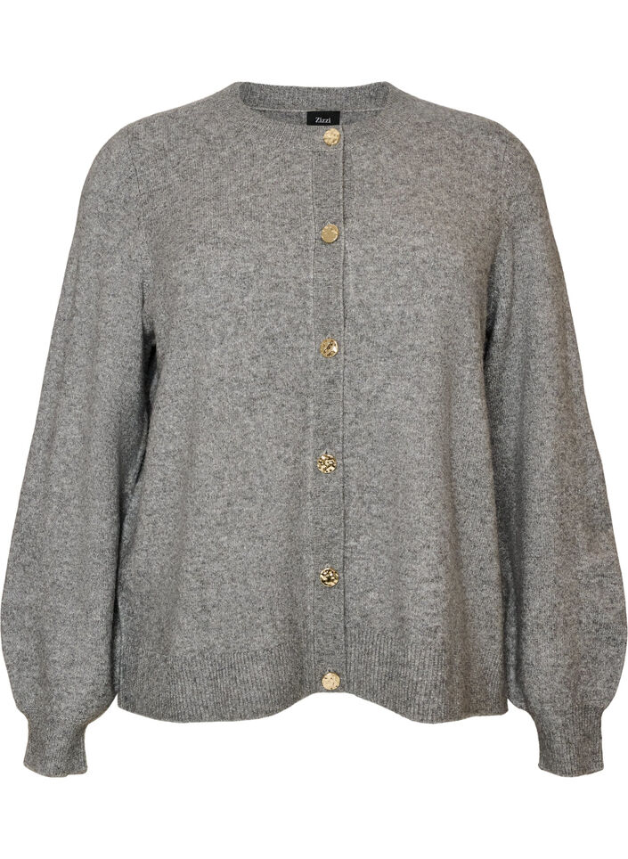 Cardigan in zacht breisel met goudkleurige knopen, Grijs, Packshot image number 0