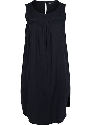 Mouwloze katoenen jurk met a-lijn, Black, Packshot image number 0