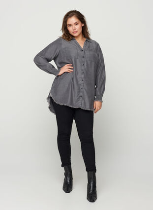 Lyocell blouse met lange mouwen, Grey Denim, Model image number 2