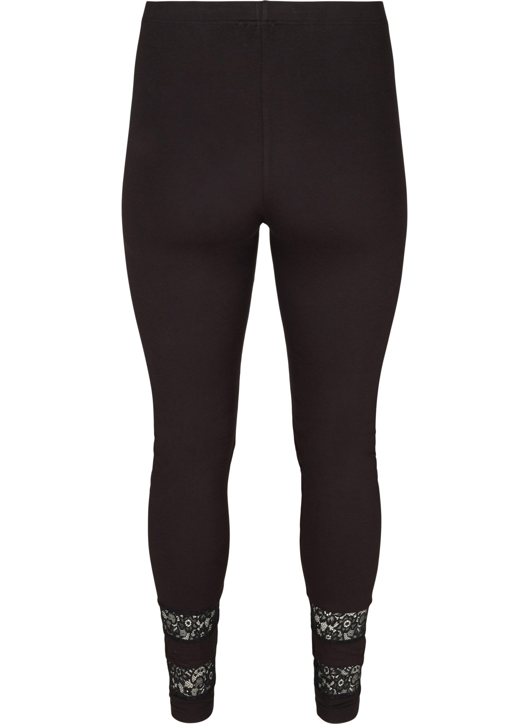 ZizziViscose legging met 3/4 lengte en kant, Black, Packshot image number 1