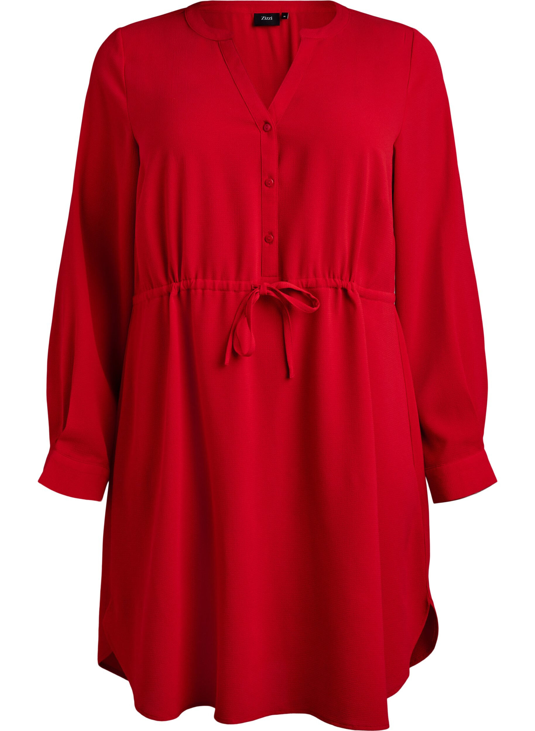 Zizzi Robe mi-longue avec ceinture &agrave; nouer, Rouge, Packshot image number 0