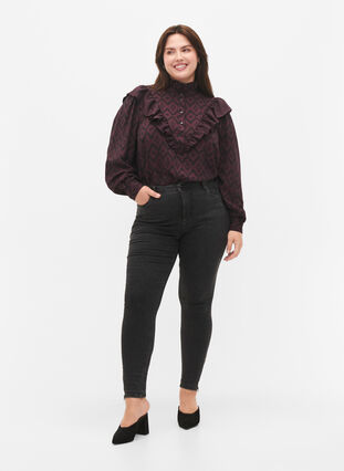 Shirt blouse in viscose met franjes details, Winetasting w. Black, Model image number 2