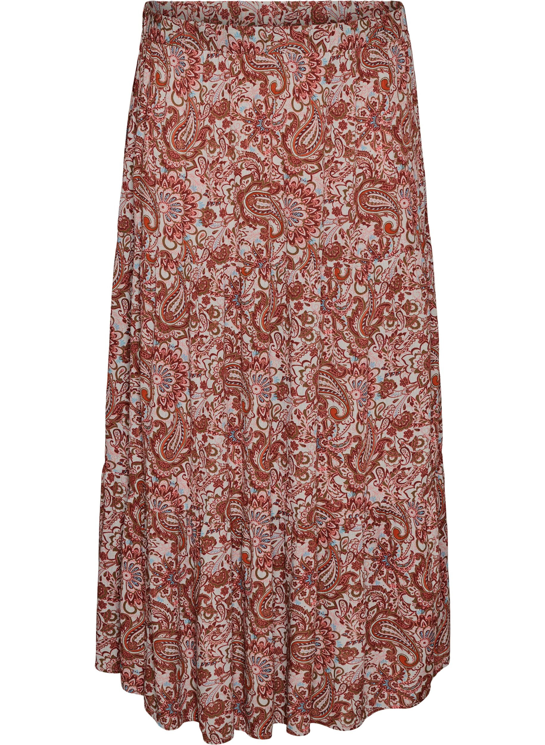 ZizziLange rok met elastiek in de taille, Rood, Packshot image number 0