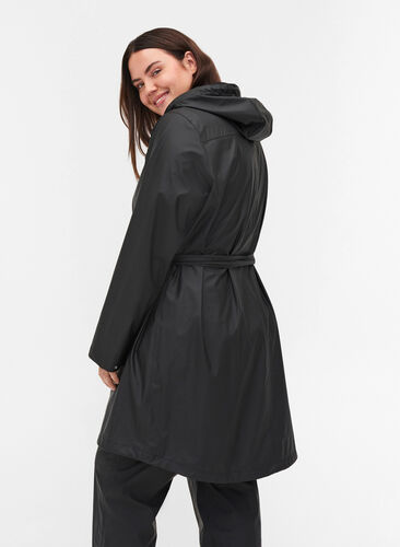 Veste de pluie avec ceinture et capuche, Black, Model image number 1