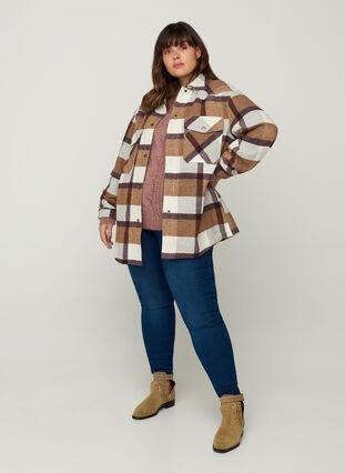 Geruite oversize blouse jas, Brown Check Ass, Model image number 3