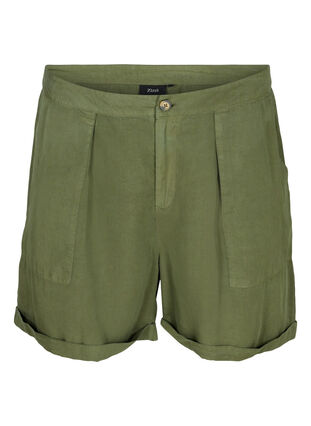 Short ample en lyocell avec poches, Kaki Green, Packshot image number 0