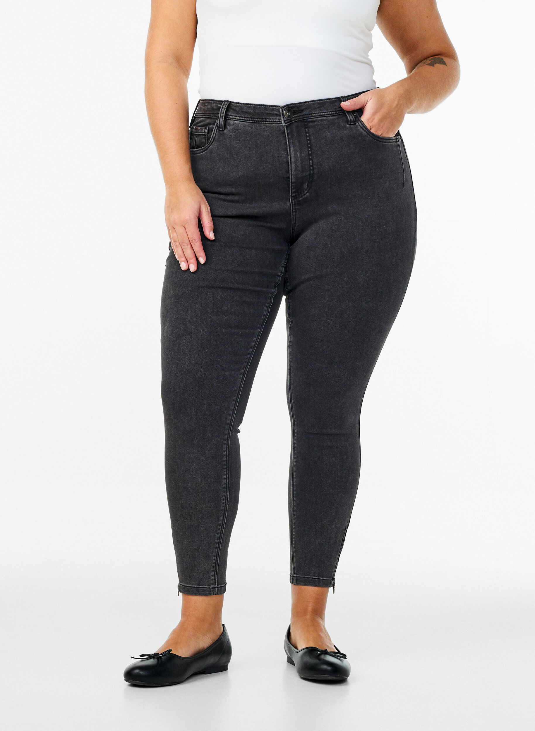 ZizziCropped Amy jeans met rits, Grijs, Model image number 3