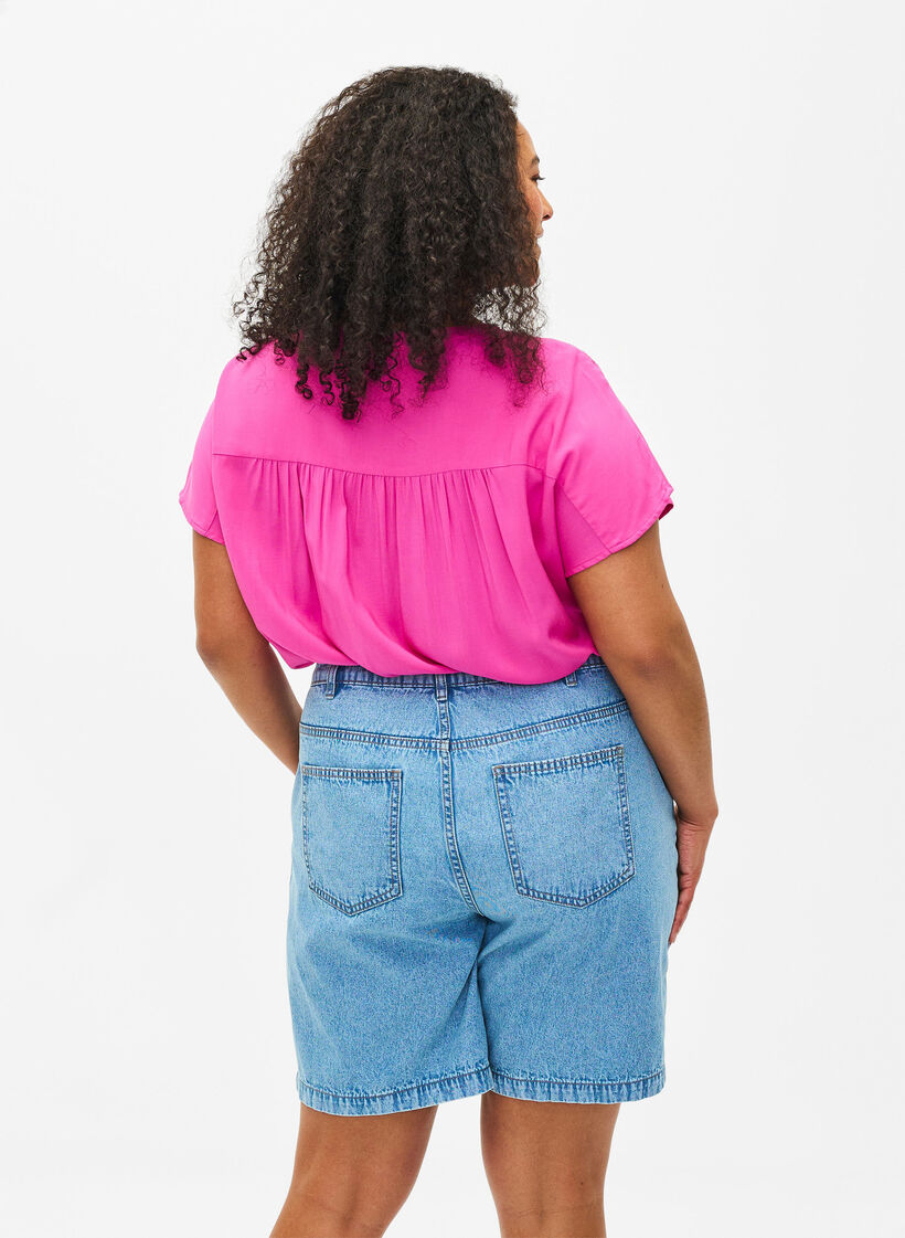 Chemisier en viscose avec bordure en dentelle, Raspberry Rose, Model image number 1