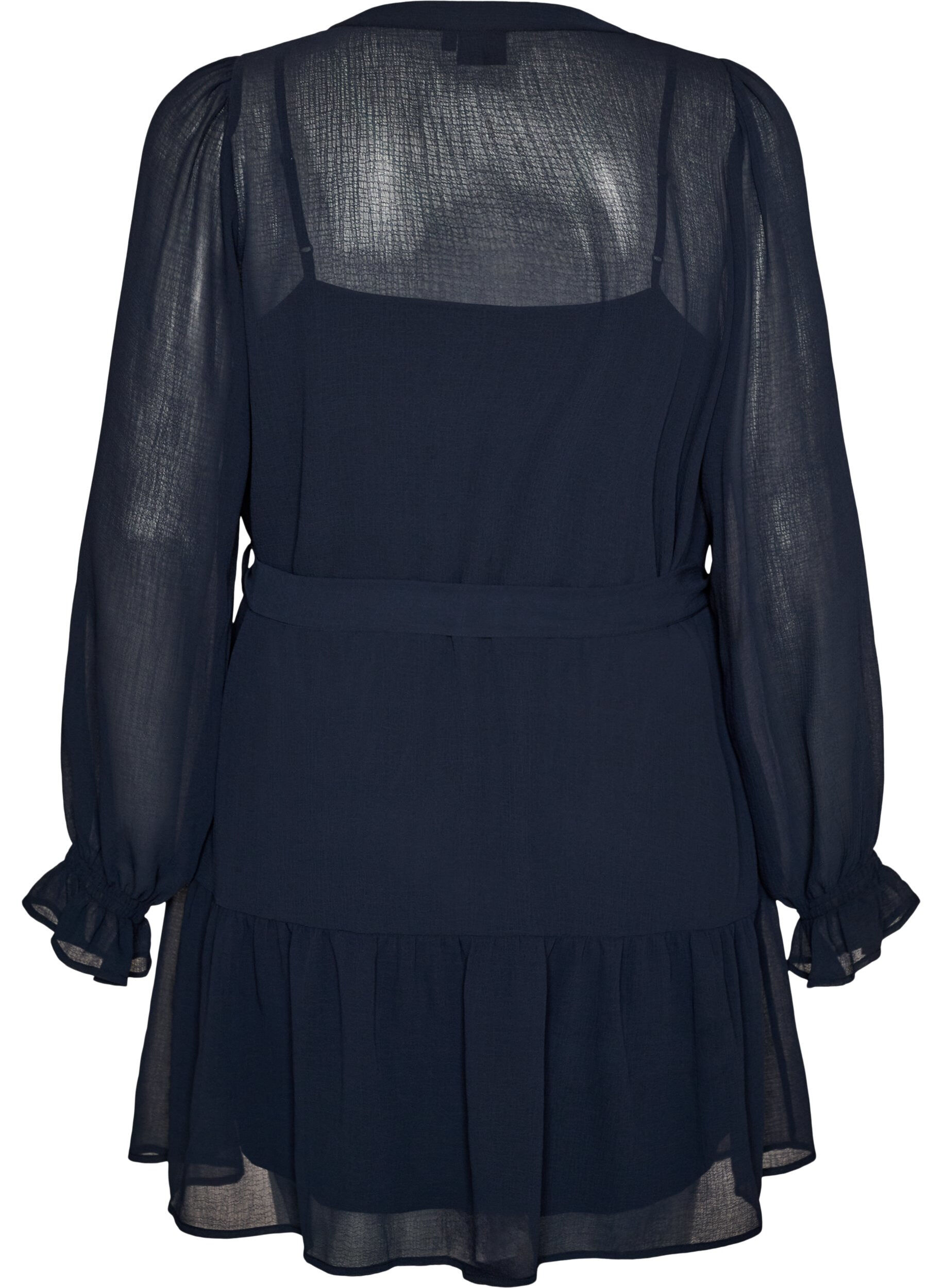 ZizziKorte jurk met ruches en een strikceintuur, Blauw, Packshot image number 1