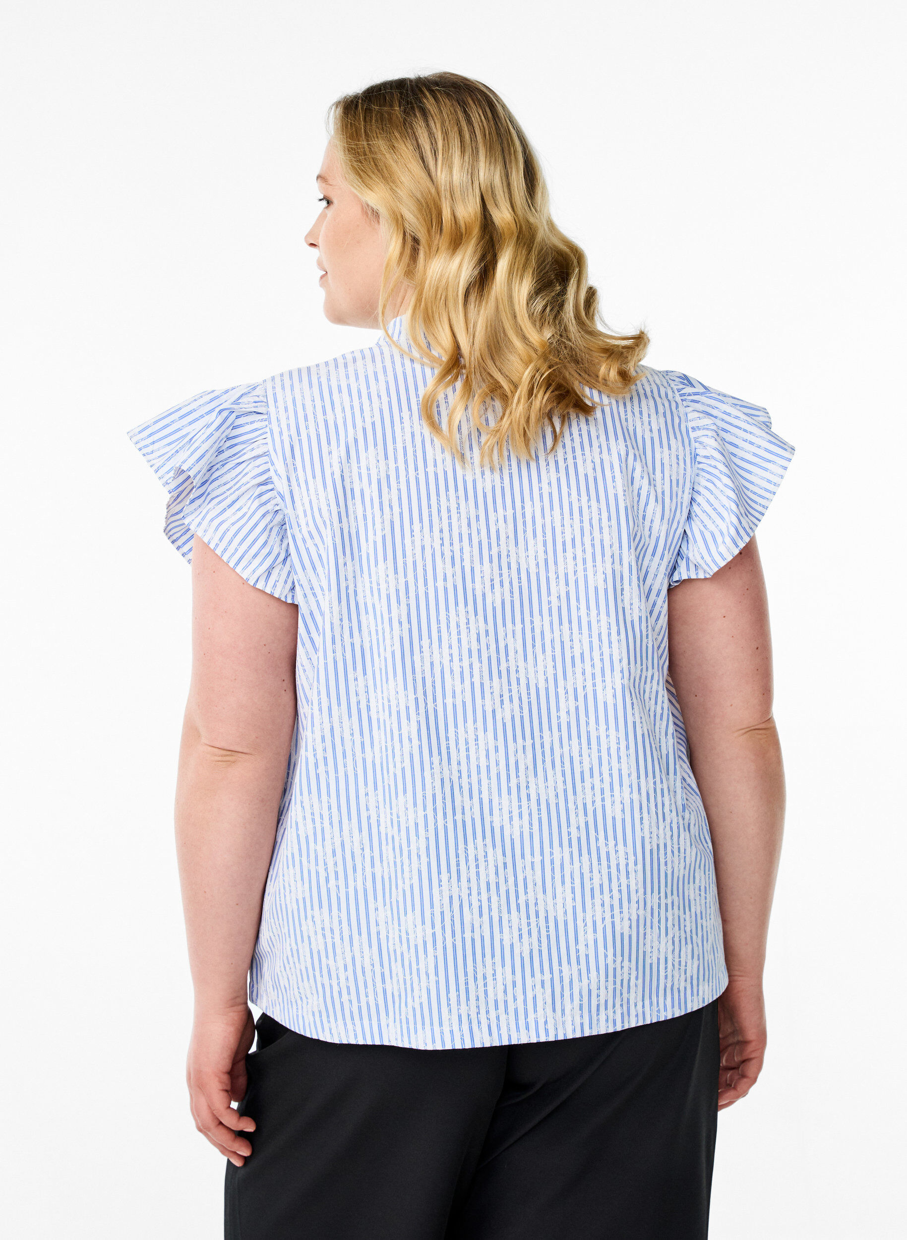 ZizziMouwloze blouse met strepen en bloemenprint, Blauw, Model image number 2