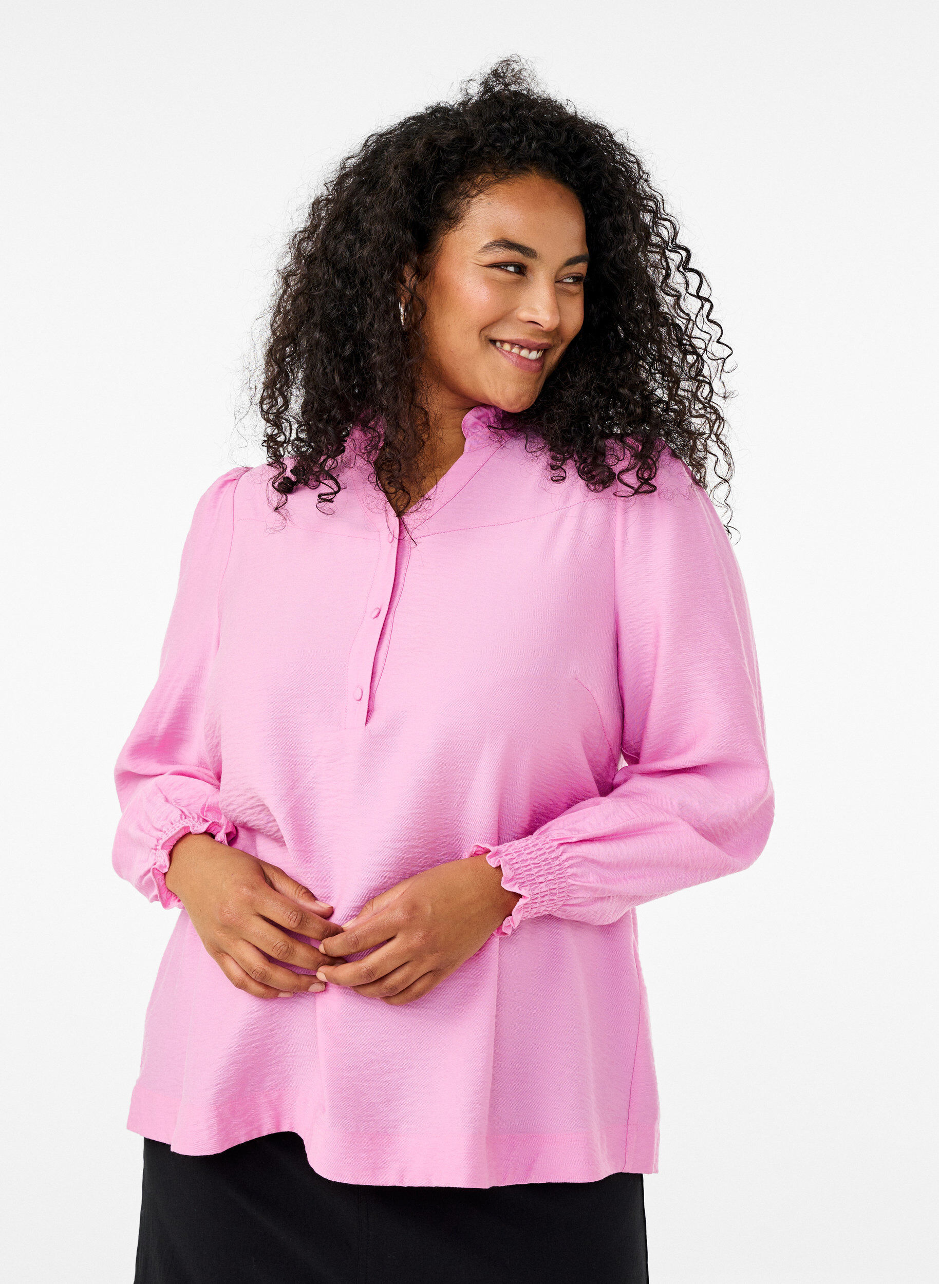 ZizziBlouse met rucheskraag, Roze, Model image number 0