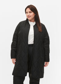 Lange gevoerde jas met zakken en rits, Black, Model