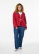 Gebreide cardigan met parelknopen, Rood, Model image number 1