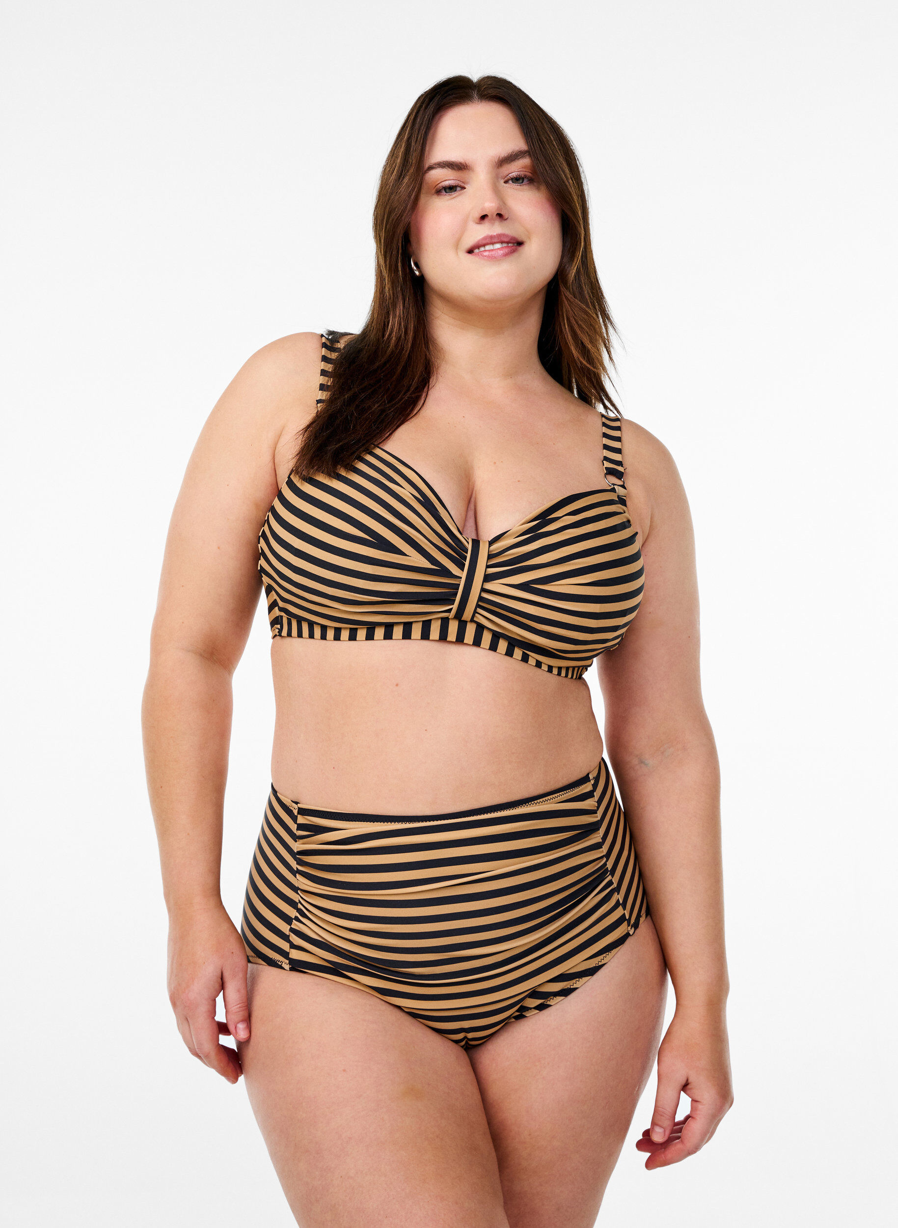 ZizziHoge taille bikinibroekjes met patroon, Bruin, Model image number 0