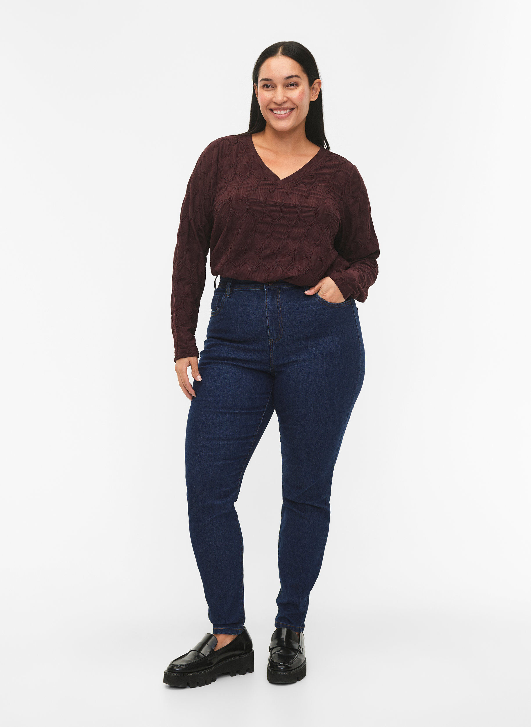 ZizziFLASH - Blouse met lange mouwen en structuur, Fudge, Model image number 2