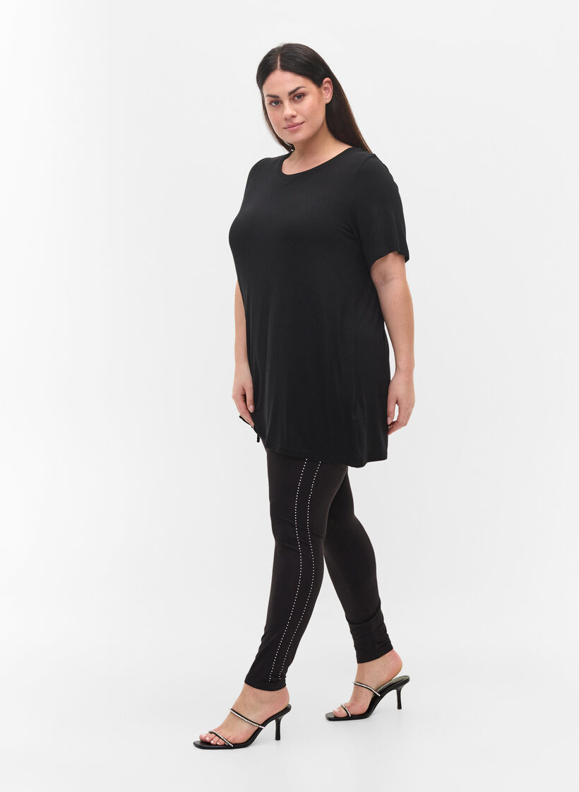 Viscose legging met steentjes in de zijkant, Black, Model image number 0