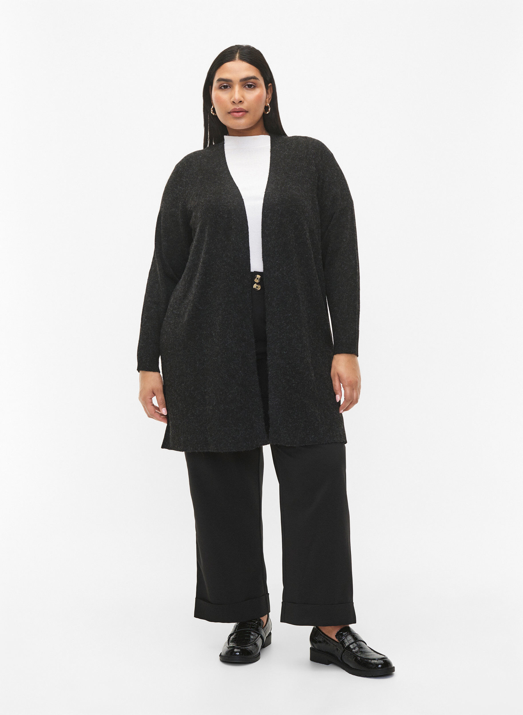 ZizziLang vest met open voorzijde, Dark Grey Melange, Model image number 2