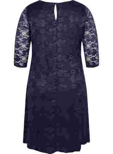 Kanten jurk met 3/4 mouwen, Navy Blazer, Packshot image number 1