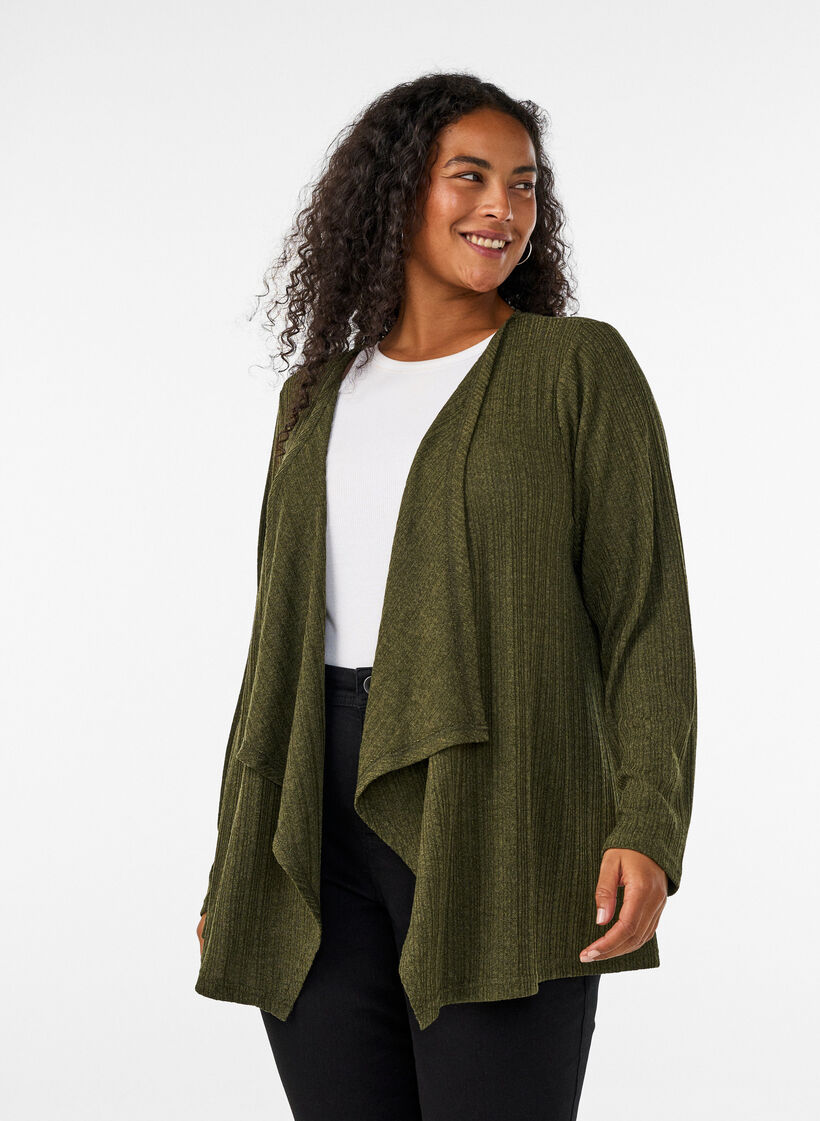 Cardigan ouvert en jersey textur&eacute;, Bleu, Model image number 0