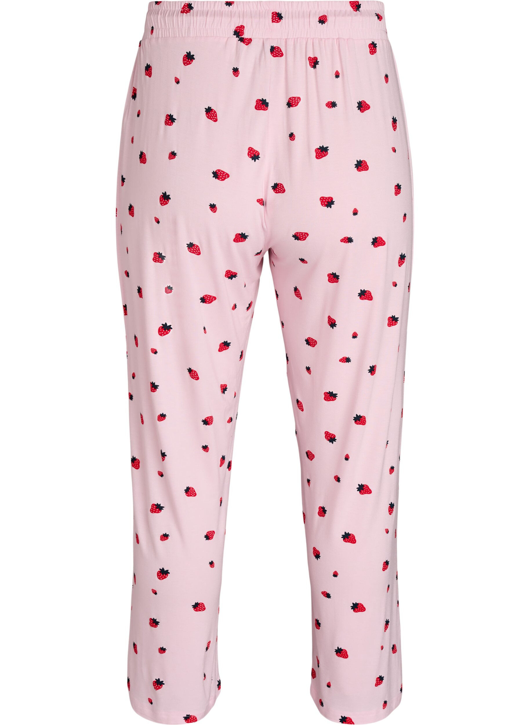 ZizziPyjamabroek in zachte jersey met hoge taille en fruitprint, Roze, Packshot image number 1