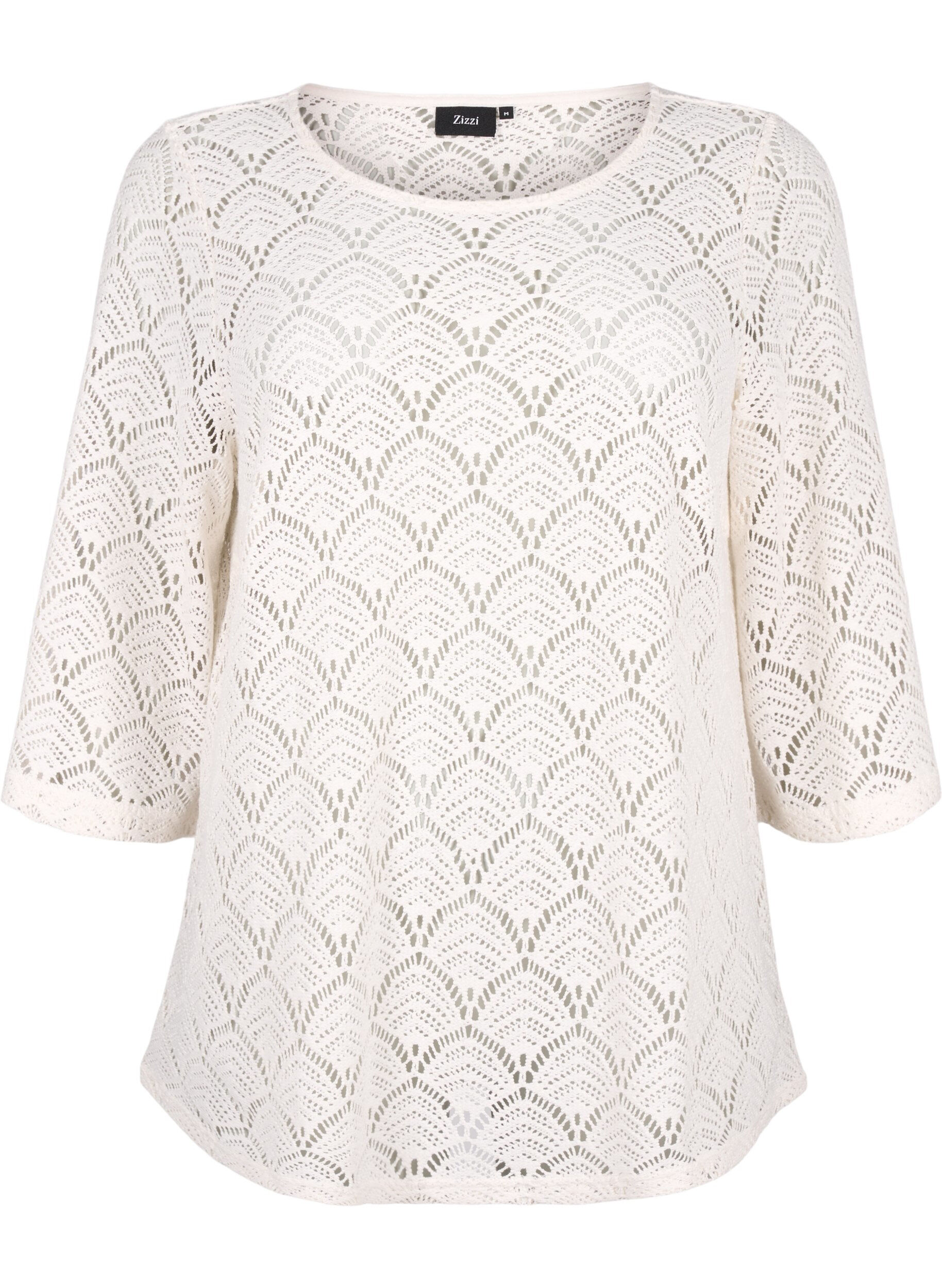 ZizziCrochet Blouse met 3/4 mouw, Sandshell, Packshot image number 0