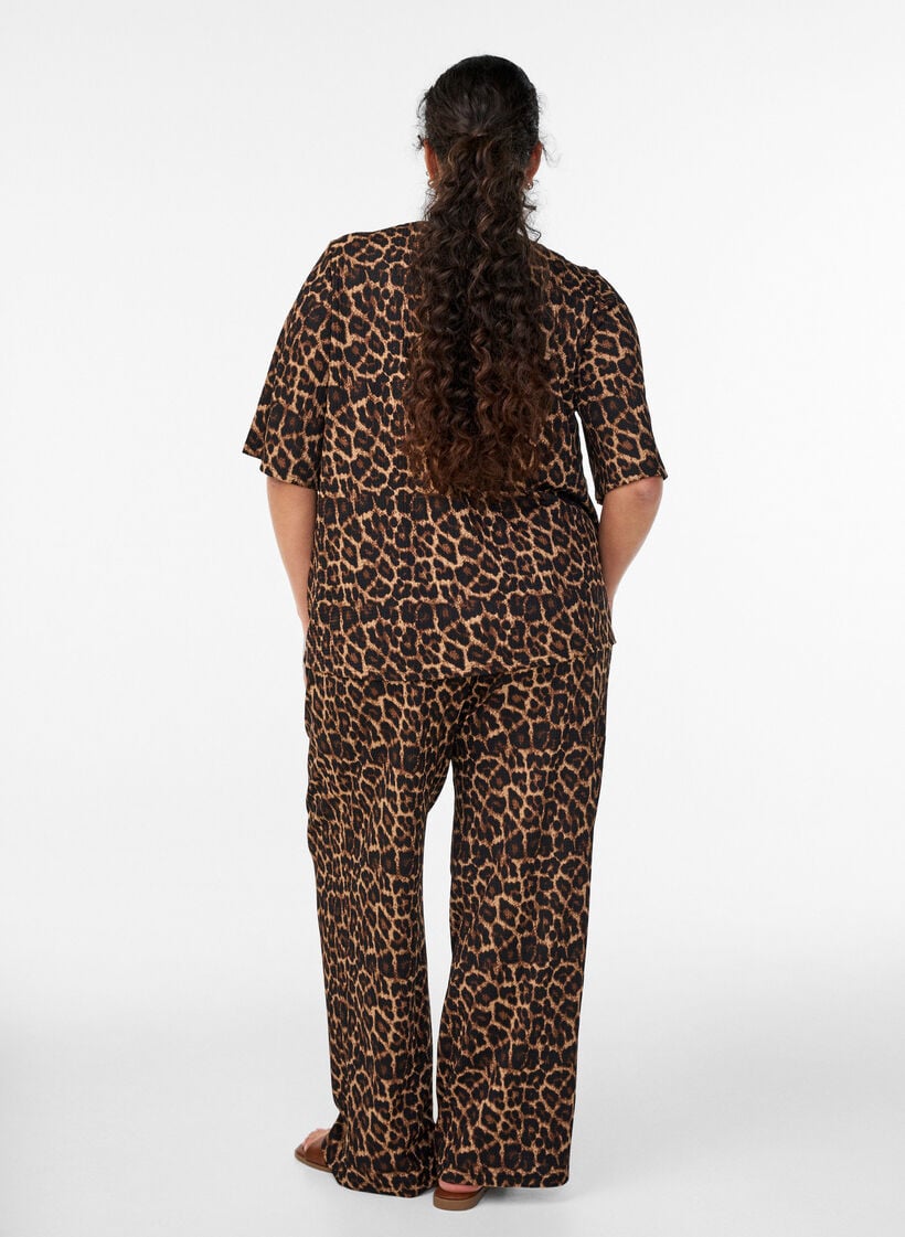 Broek met wijde pijpen in een licht gestructureerde stof, Zwart, Model image number 1