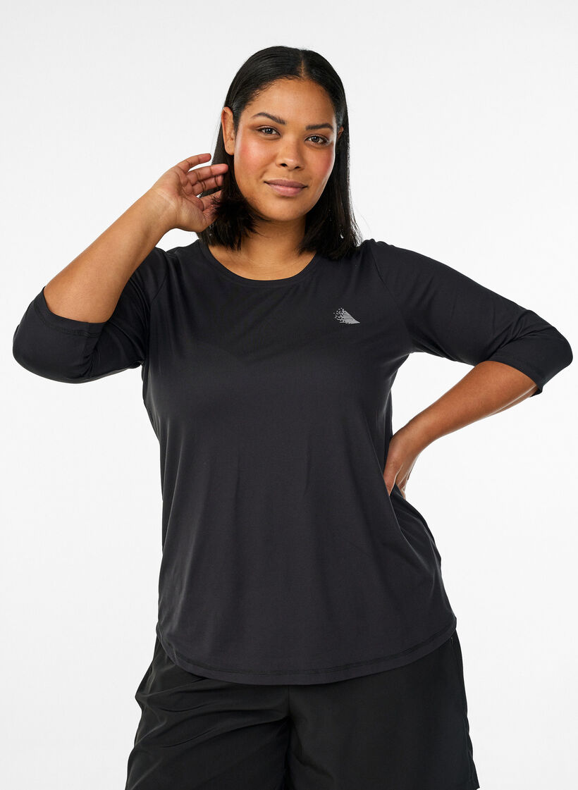 Sporttop met 3/4 mouwen, Zwart, Model image number 0
