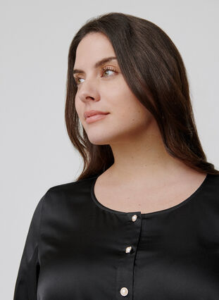 Blouse à manches longues avec boutons féminins, Black, Model image number 2