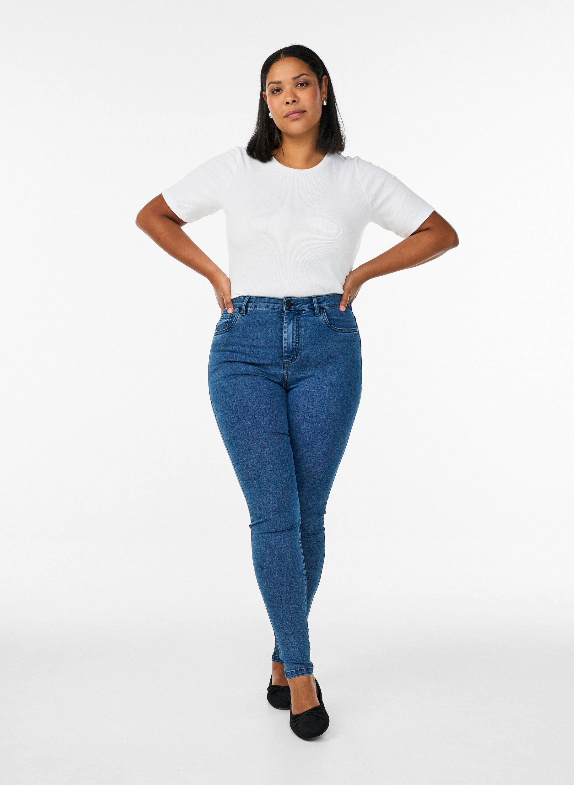 Jean Amy taille haute coupe super slim, Bleu, Model