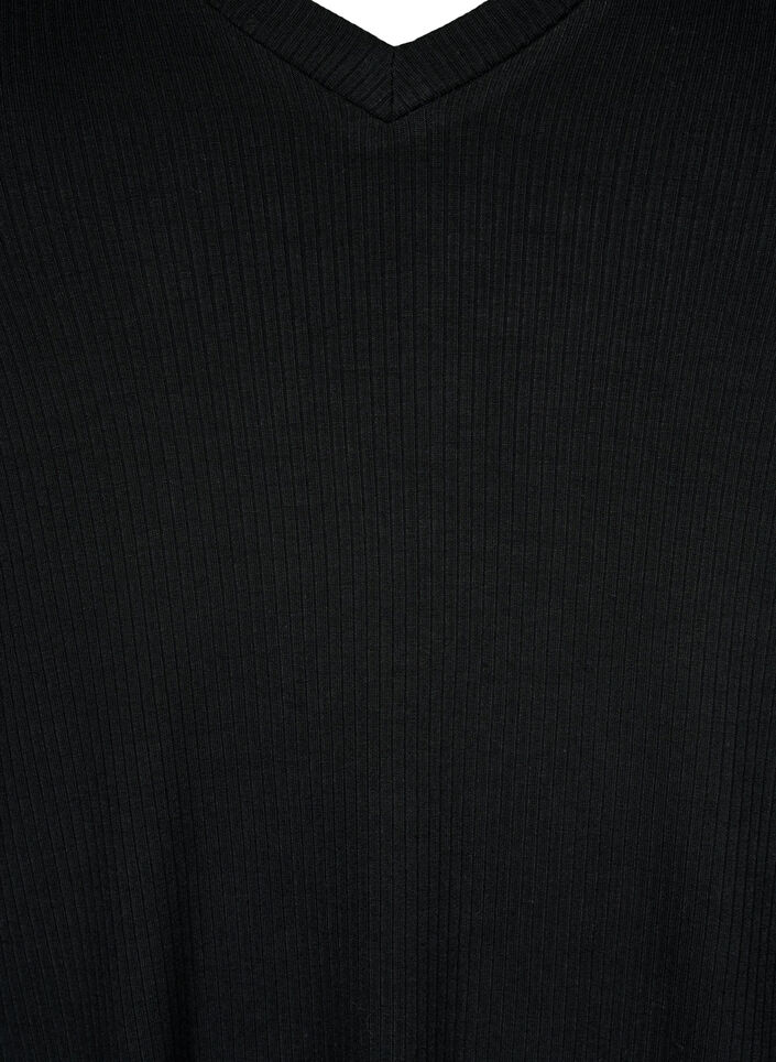 T-shirt en viscose côtelé avec col en V, Black, Packshot image number 2