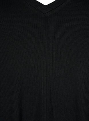 Geribd viscose t-shirt met v-hals, Black, Packshot image number 2