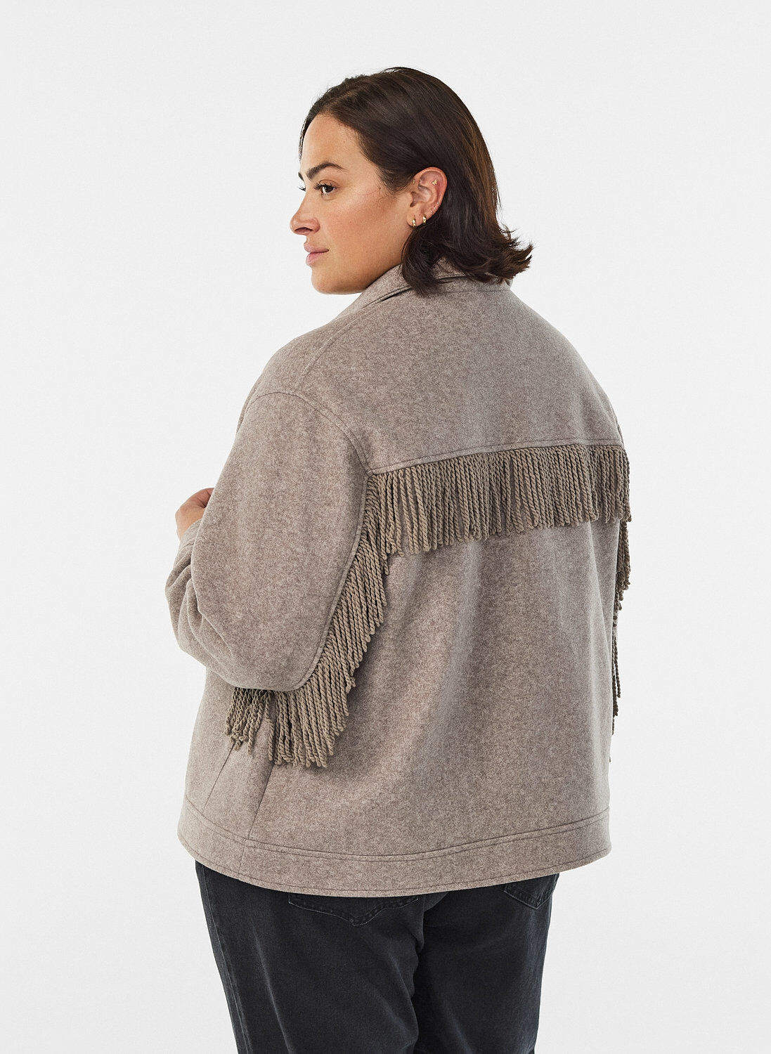 ZizziKorte shirtjas met franjes, Beige, Model image number 2