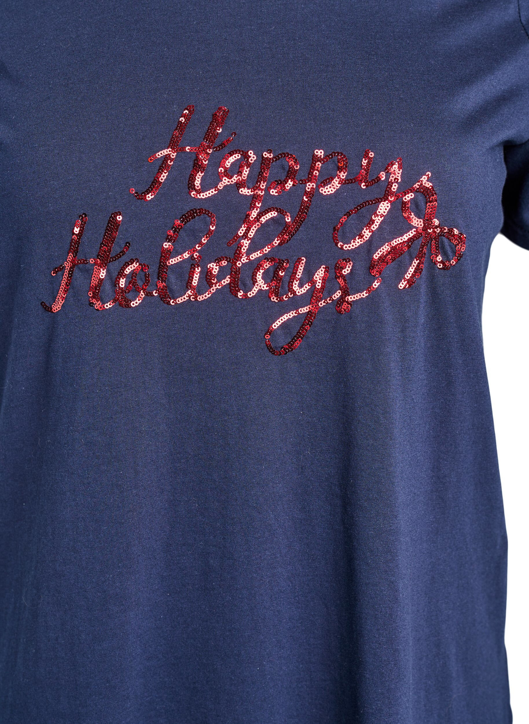 ZizziKerst T-shirt van biologisch katoen, Blauw, Packshot image number 2