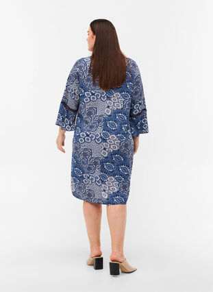 Viscose jurk met 3/4 mouwen en print, Asian Blue print, Model image number 1