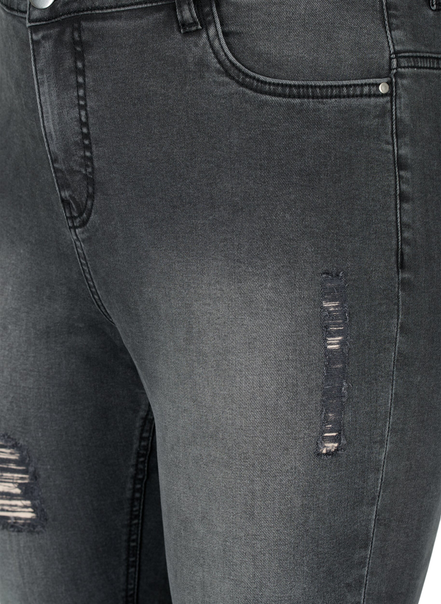 ZizziStrakke jeans met slijtagedetails, Grey Denim, Packshot image number 2