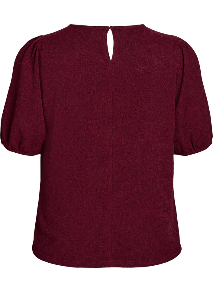 Gestructureerde blouse met korte mouwen, Donker Bordeaux, Packshot image number 1